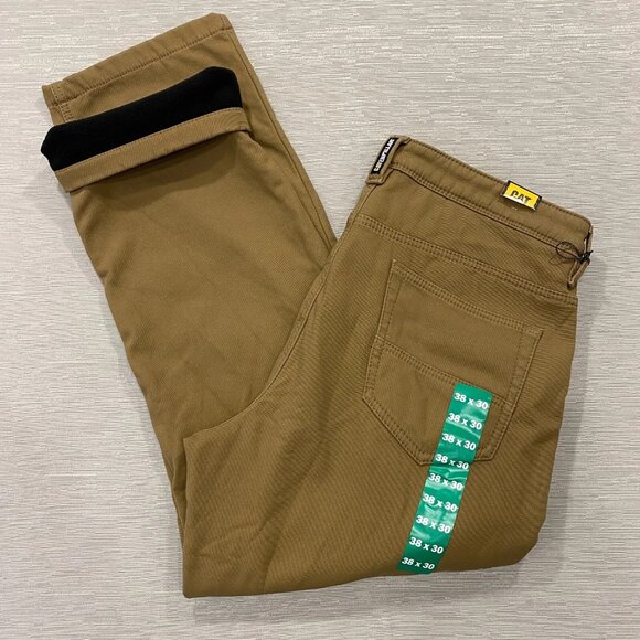 CAT Caterpillar Work Pants Mens 38 x 30 Brown Canvas Fleece Lined Insulated - Picture 1 of 11